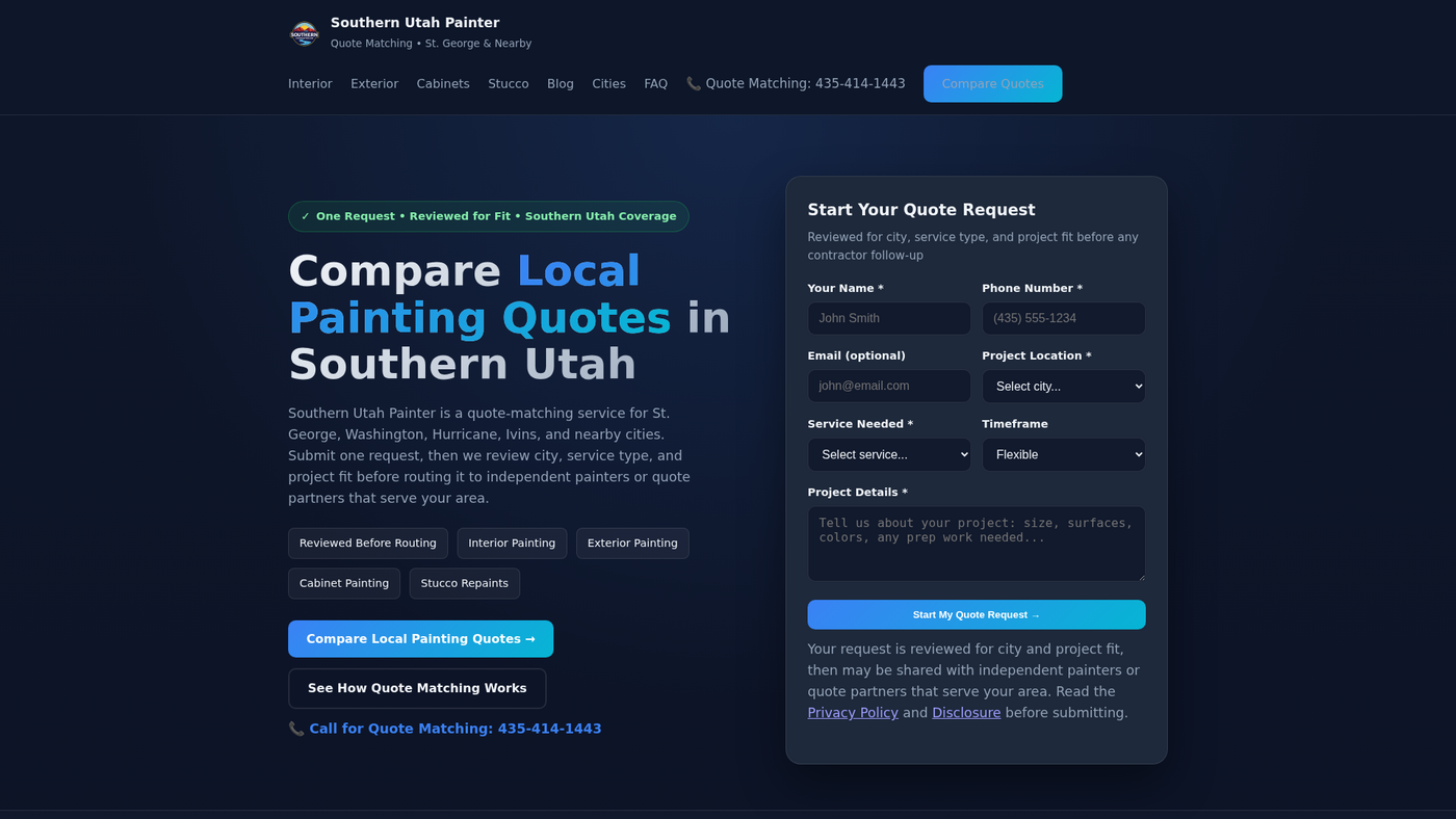 Contractor quote request workflow with structured intake form and service selection